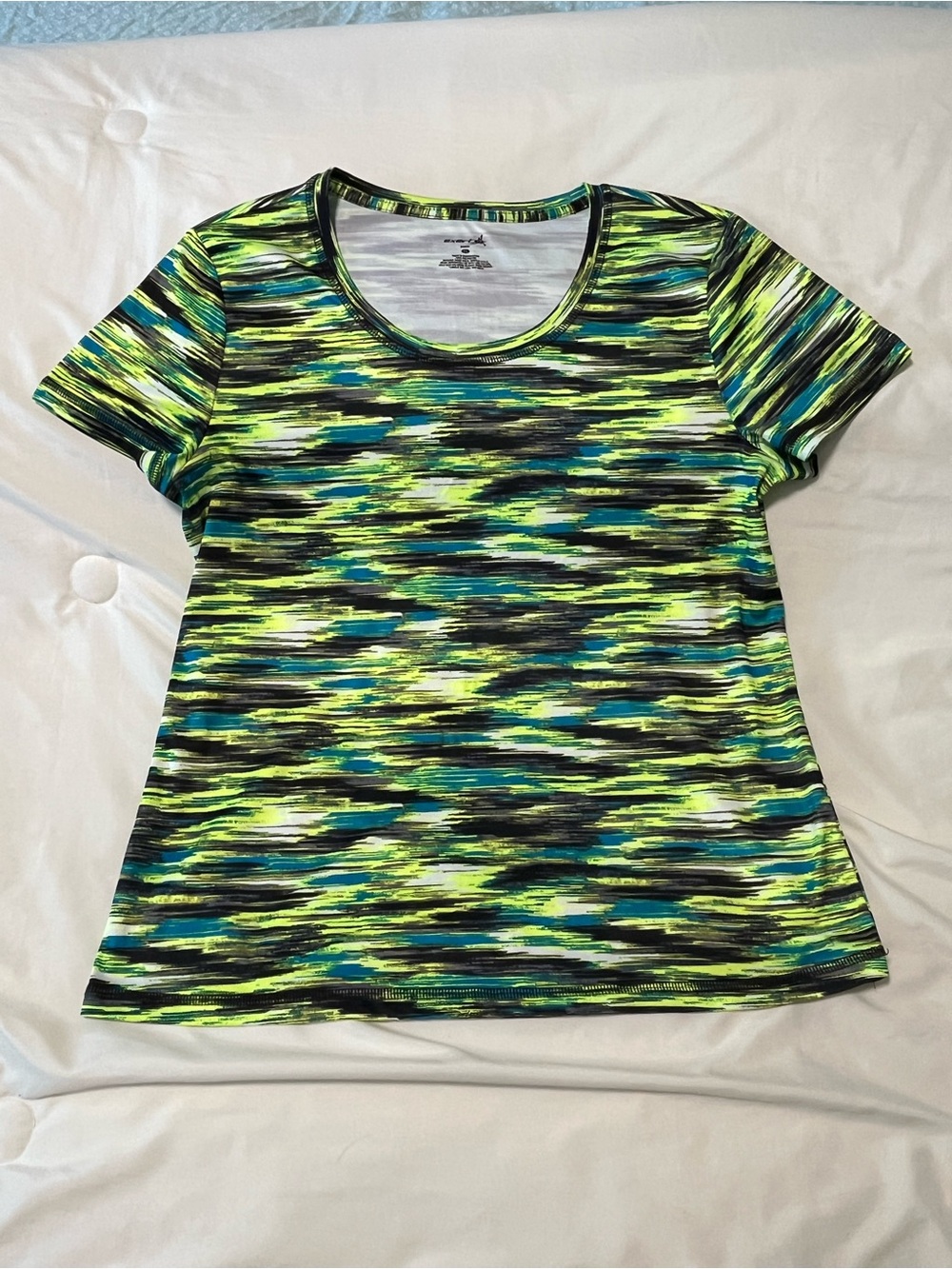 exertek Neon Lime, Black & Teal Active Short Sleeve Tee Size Petite Large